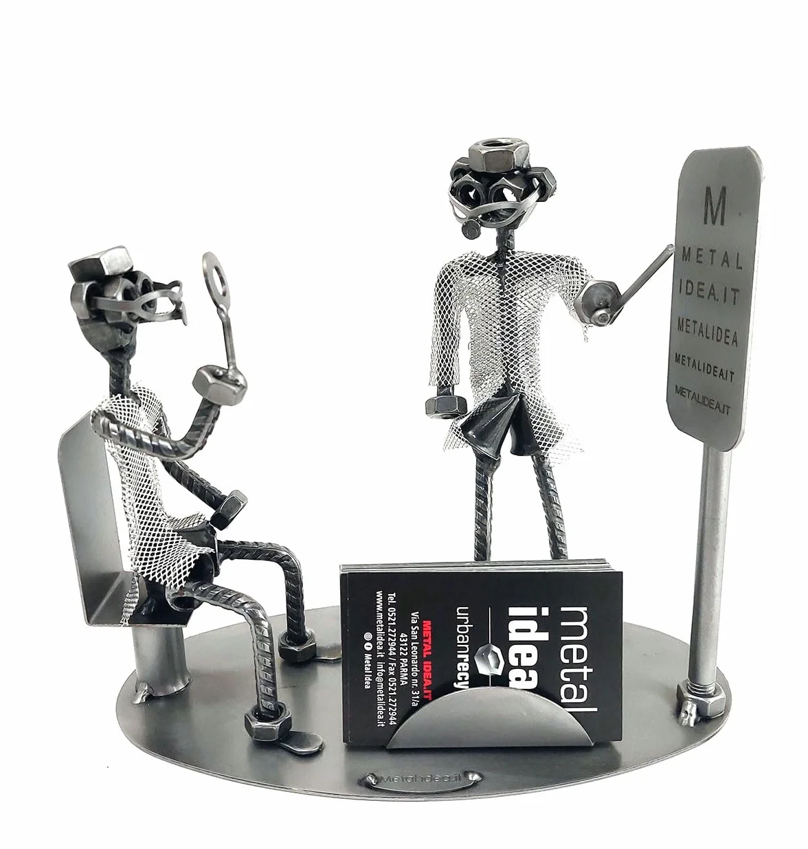 Metal idea OCULISTA CON PAZIENTE IN METALLO CON VITI BULLONI CHIODI IDEA REGALO ORIGINALE - 100% ARTIGIANALE - MADE IN ITALY - PERSONALIZZABILE