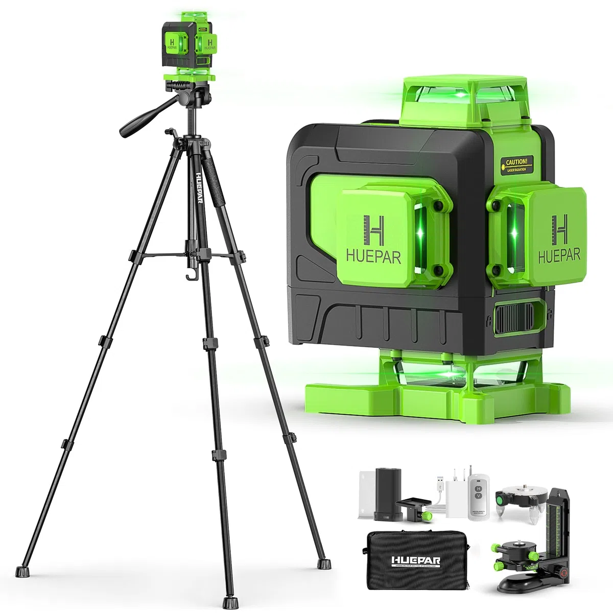 Livella Laser con Treppiede Huepar,Livella Laser Autolivellante 16 Linee Verde,4 * 360°livello Laser con Batterie Ricaricabili, Telecomando,Borsa per il trasporto, IP54 Impermeabile Antipolvere