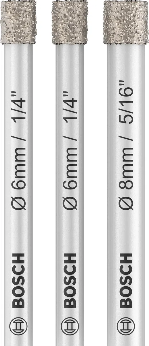 Bosch Professional Set di 3 punte diamantate Expert for Ceramic (per Piastrelle dure, Pietra dura, Pietra morbida, Ø 6/6/8 mm, Accessori Trapano)
