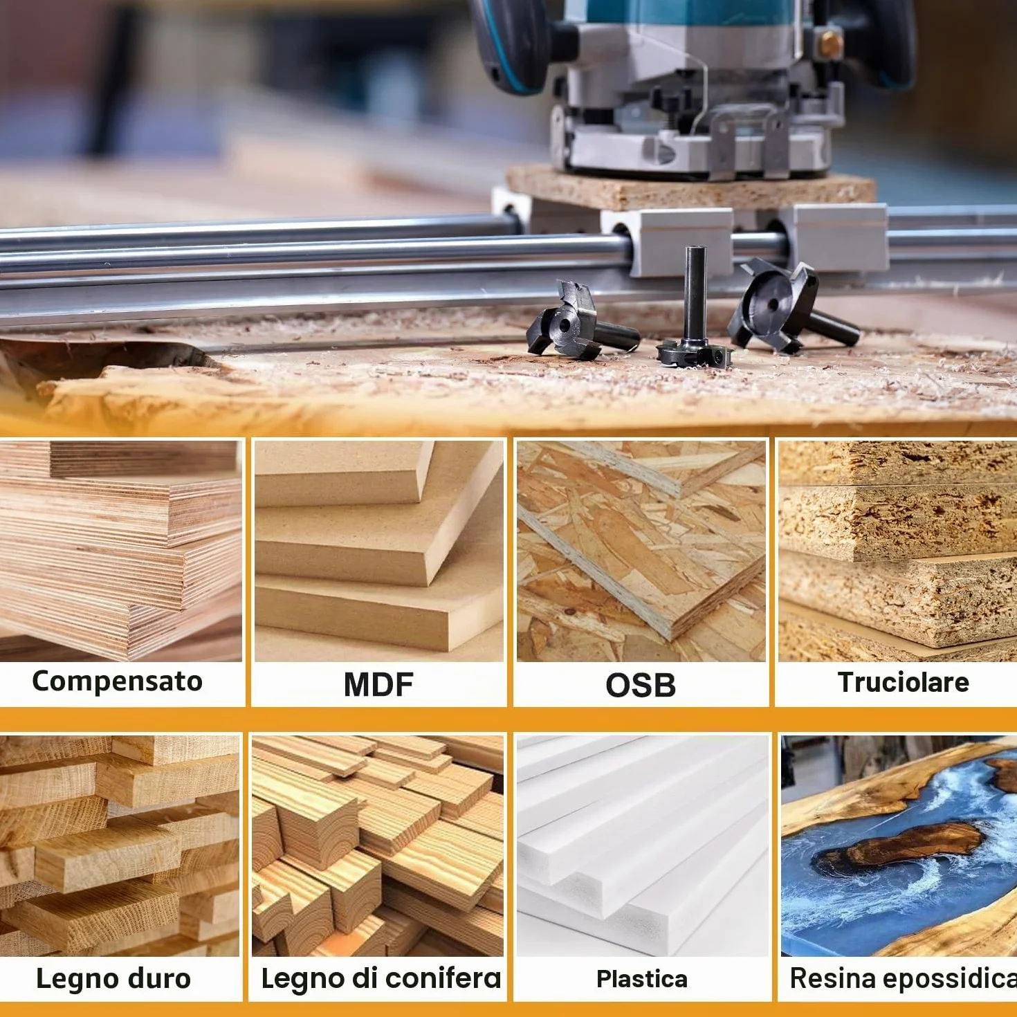 SpeTool Punta per fresa Spoilboard 8 mm, 40 mm, 4-ali, piallatura, lastre di legno