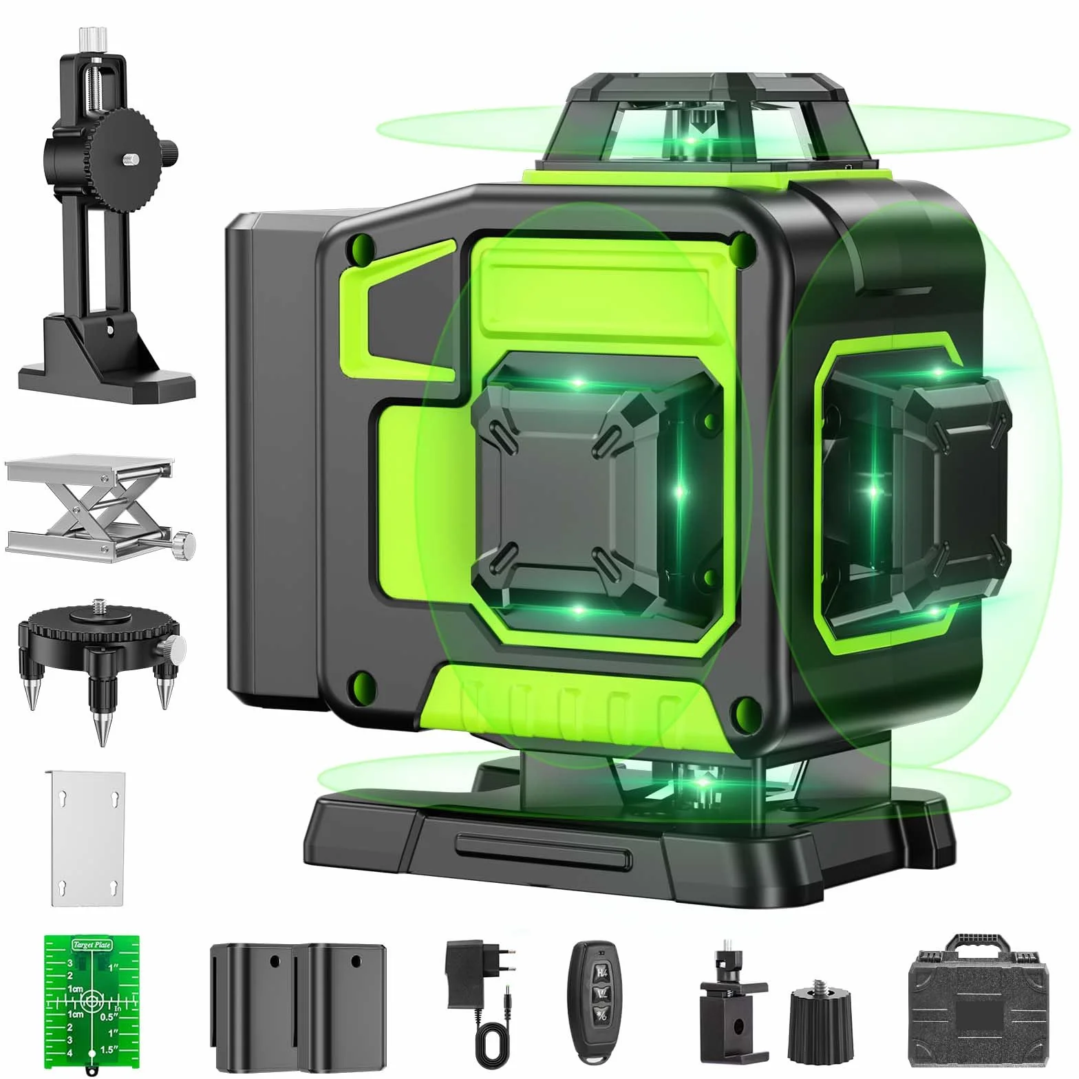Livella Laser Autolivellante 16 Linee, 4 X 360 °Livello Laser Autolivellante Verde, 2 x Batterie, Autolivellante, Supporto rotante, Telecomando Cabina di rilevamento