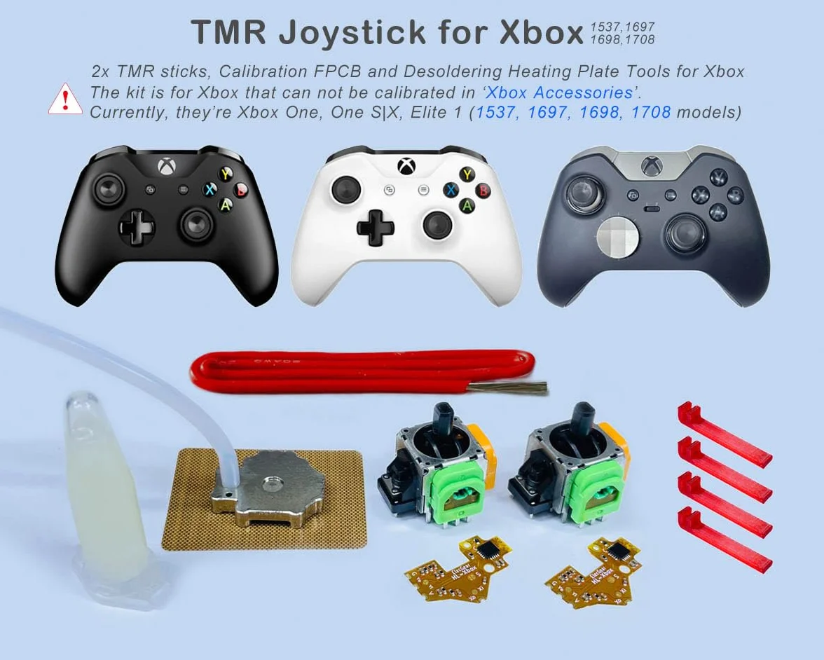 ElecGear 2 x TMR Joystick e piastra riscaldante dissaldante di ricambio per controller Xbox One, PCB di calibrazione, stick di controllo Hall TMR e strumenti di riparazione stoppino di saldatura