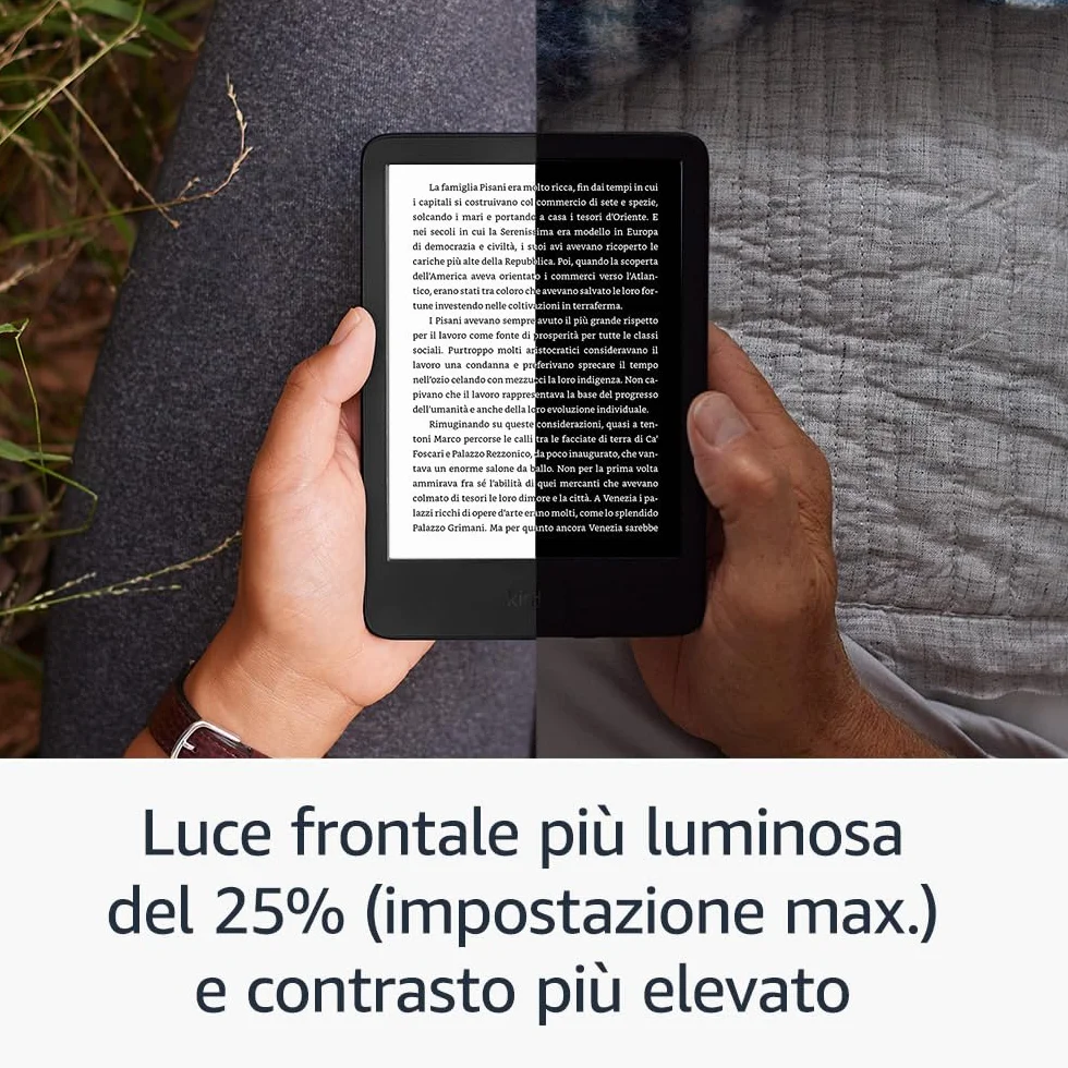 Amazon Kindle (Ultimo modello) - Il più leggero e compatto, con schermo antiriflesso, cambio pagina più rapido, illuminazione frontale regolabile - 16 GB - Con pubblicità - Nero