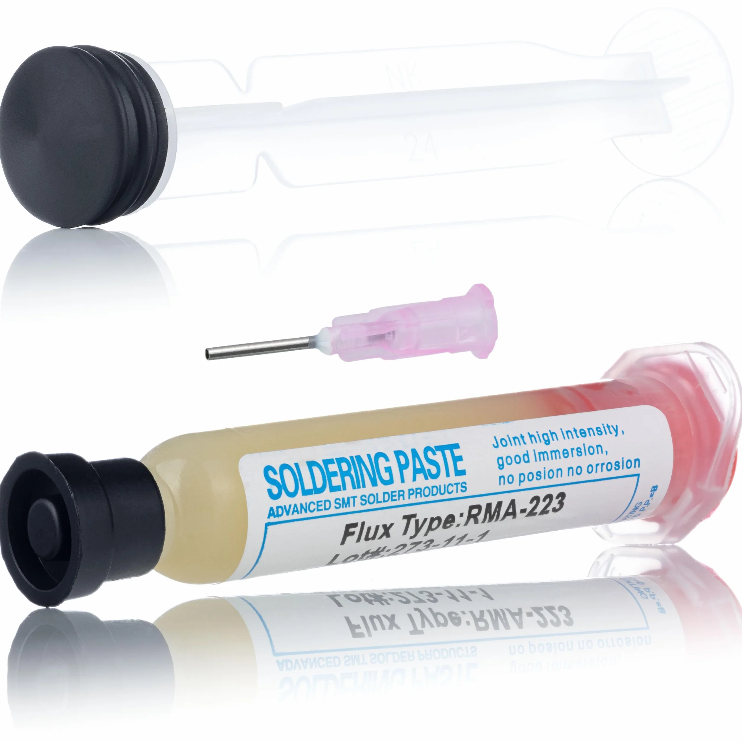 Set Flux RMA-223 con Stantuffo e Ago – Pasta Saldante No Clean 10cc | Ø Ago 1,025 mm | Elettronica di Precisione | Accessorio per Saldatura Professionale