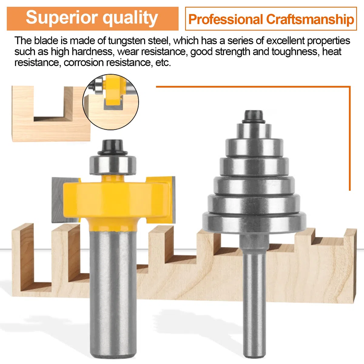 Set Punte Frese per Legno, 3 Pezzi Fresa per Scanalature con 1 Cuscinetti, Frese per Legno a T da 8 mm, Fresa per Spianare Legno, Strumenti per La Lavorazione del Legno (4)
