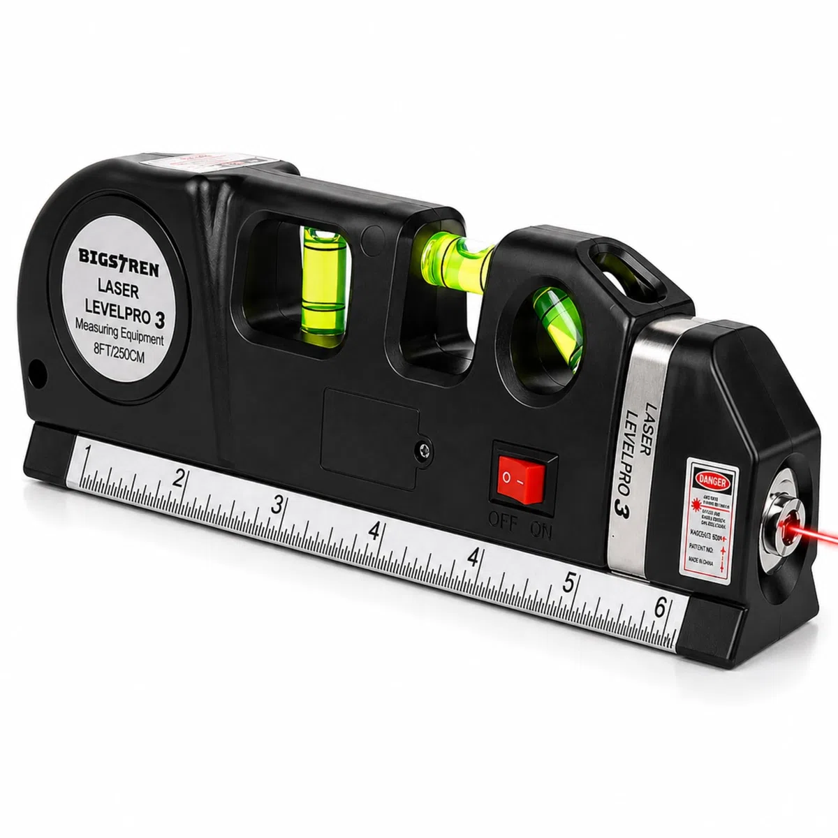 Livella Laser 4in1 con Metro 2,5m – Precisione Assoluta! Laser Rosso Orizzontale/Verticale + 3 Fiale - Perfetta per Montaggio Quadri, Piastrelle e Fai da Te, Strumento Professionale Preciso