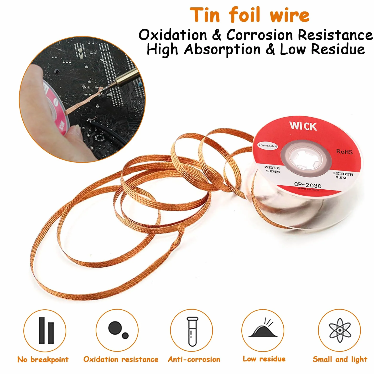 3 m di saldatura, set di 4 pezzi di saldatura, filo dissaldante in rame, senza saldatura, 2 mm, 2,5 mm, 3 mm, 3,5 mm, rimozione dello stagno di saldatura per smontare componenti elettrici