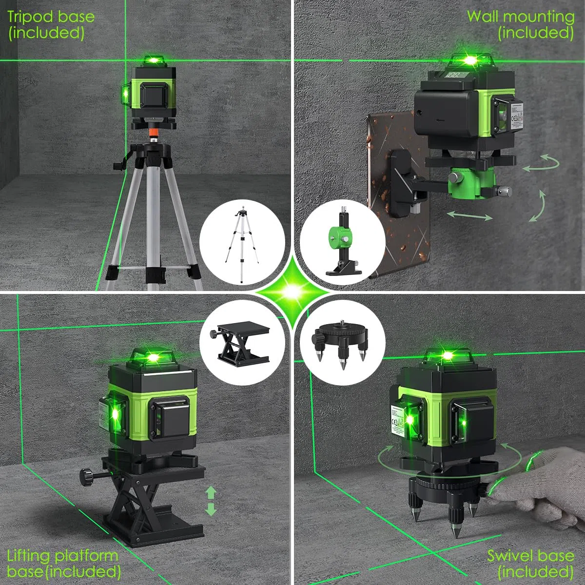 Laser a linee incrociate con treppiede, laser 4D multifunzionale con 16 linee, macchina autolivellante, dispositivo di livellamento con batteria al litio ricaricabile tramite USB