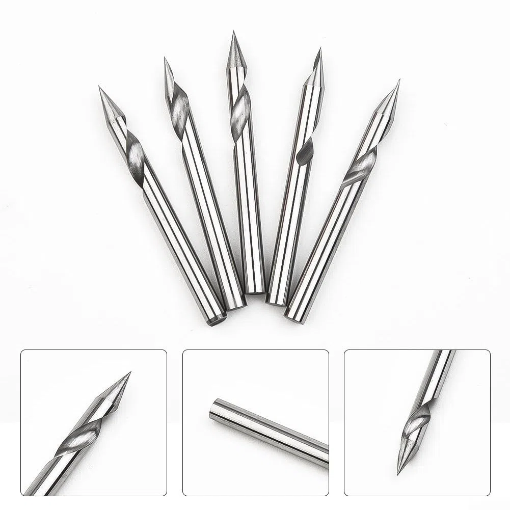 5 punte per fresa CNC a spirale in acciaio al tungsteno a scanalatura a V, strumento per incisione con scanalatura a V da 30 gradi, punte per router a spirale CNC con gambo da 1/8 di pollice