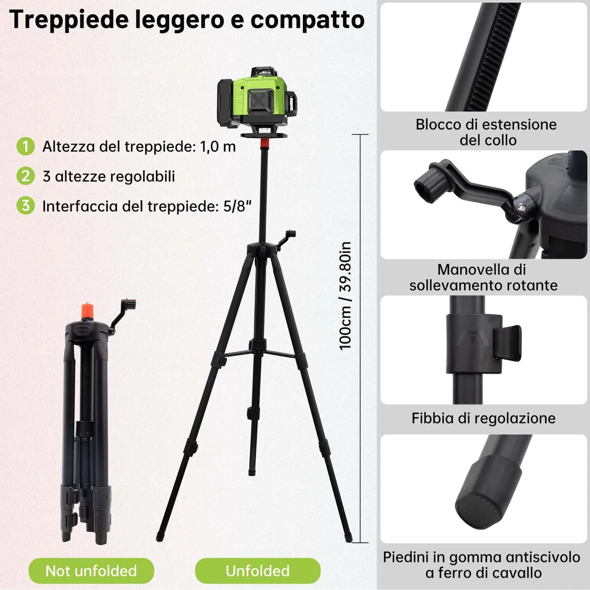 Livella Laser 16 Linee con Treppiede, Livella Laser Autolivellante 360, Batteria Ricaricabile, con Staffa a Parete, Telecomadon, per Lavori Costruzione e Decorazione D'interni