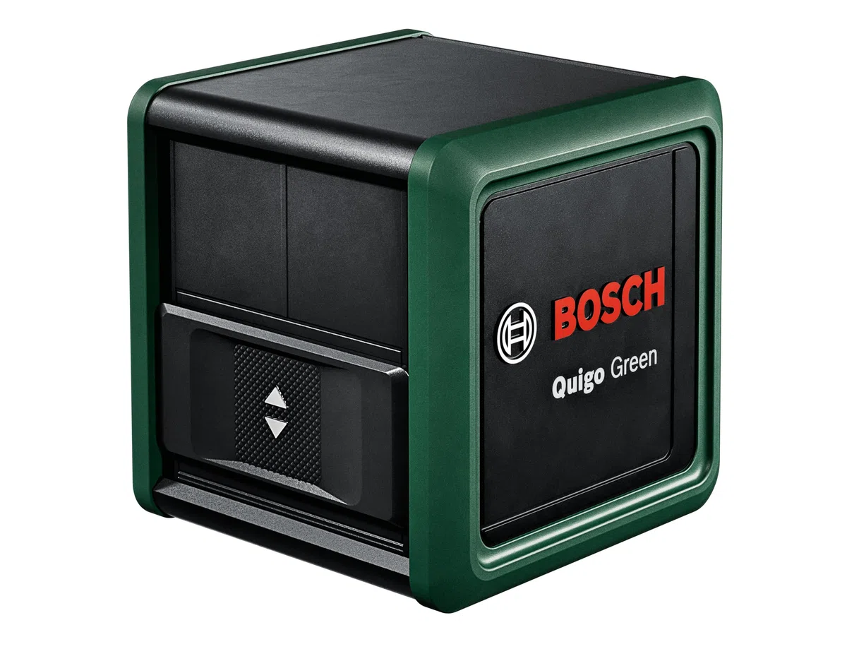 Bosch livella laser a croce Quigo Green con morsetto snodabile MM 2 (laser verde per una migliore visibilità, involucro in plastica riciclata, in cartone)