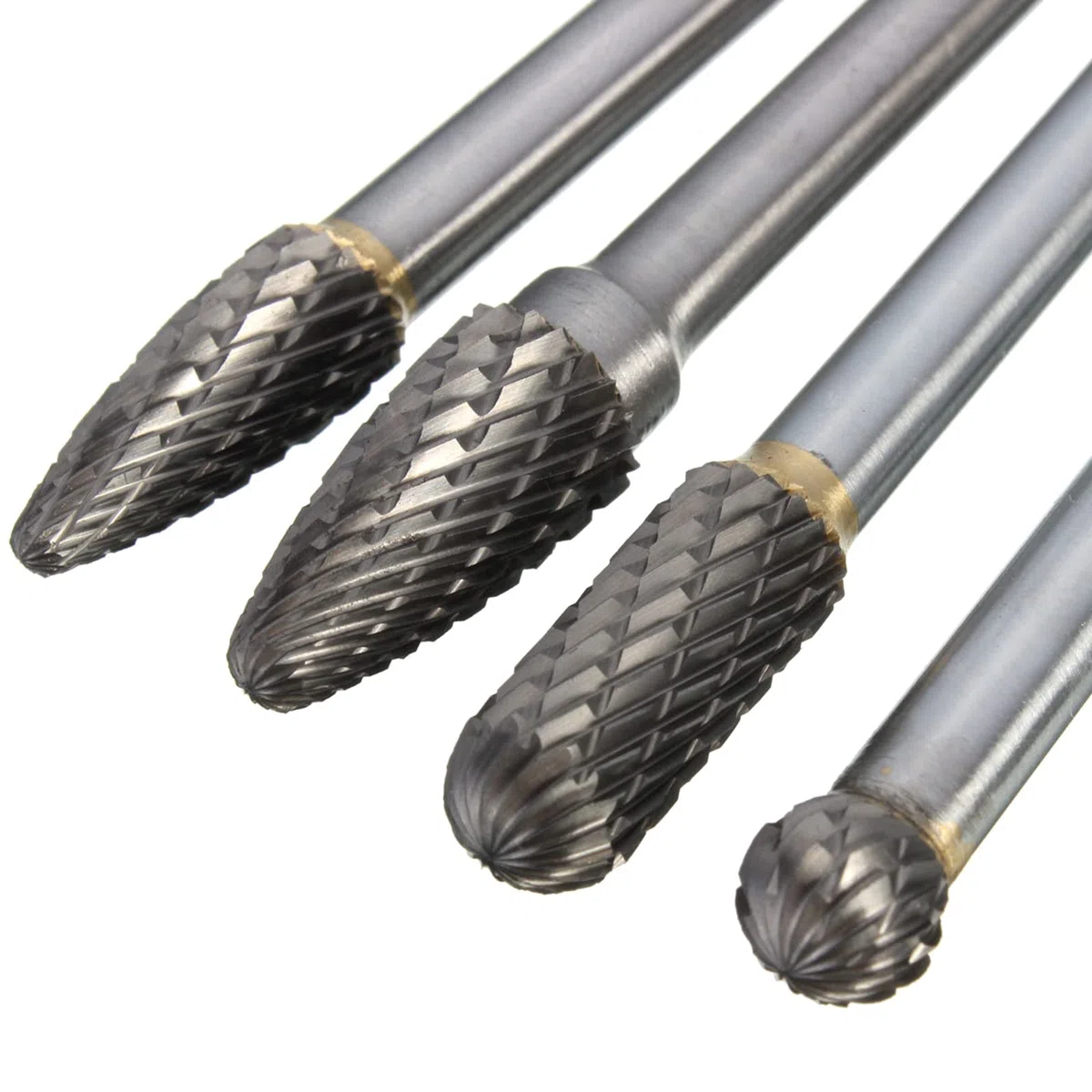 Set di 4 frese rotanti in carburo di tungsteno in acciaio solido da 5,9 pollici con codolo da 6 mm, adatto per utensili rotanti per la lavorazione del legno