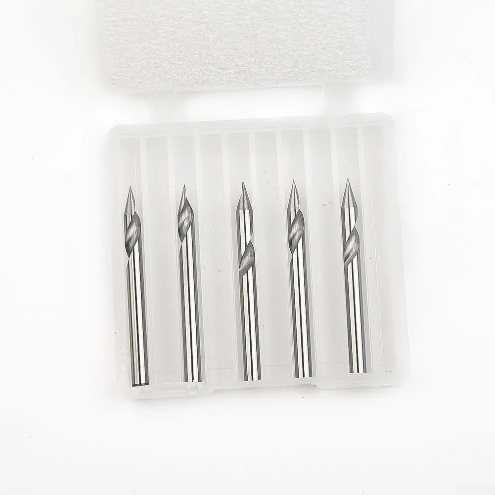 5 punte per fresa CNC a spirale in acciaio al tungsteno a scanalatura a V, strumento per incisione con scanalatura a V da 30 gradi, punte per router a spirale CNC con gambo da 1/8 di pollice