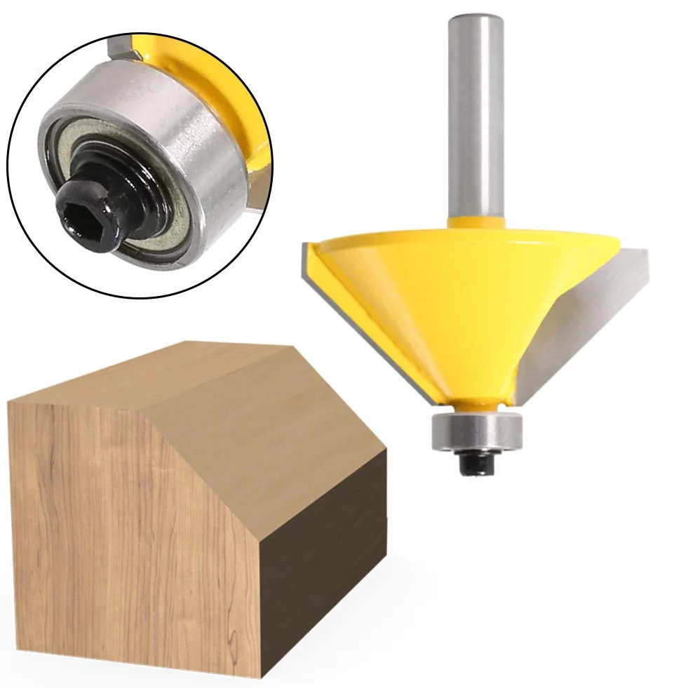 Punta per router smussatura/bisello a 45 gradi con gambo da 8mm, fresa per smussatura fresa per scanalature punta per router strumento per taglio del legno con cuscinetto a sfera