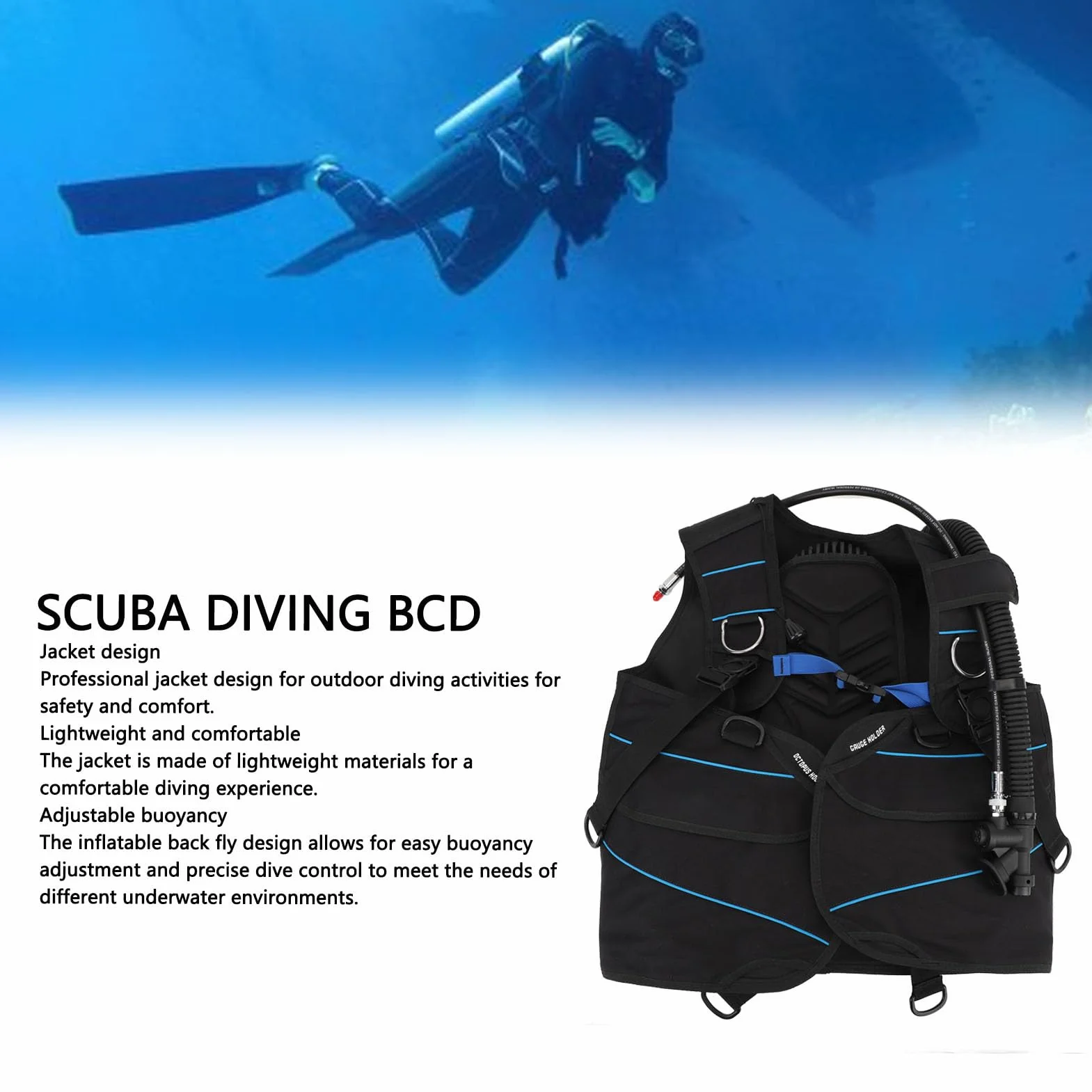 VGEBY GAV per Immersioni Subacquee, Giubbotto Sub Regolabile BCD Dispositivo Compensatore di Galleggiamento per Immersioni