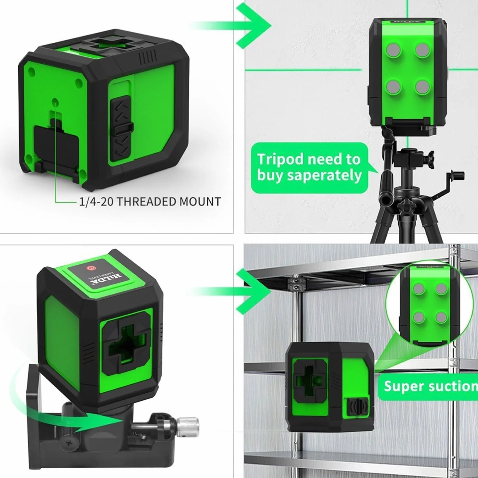 Laser a linee incrociate con treppiede, livella laser con treppiede, autolivellante con doppio modulo laser, laser a linee incrociate, verde, per lavori interni e ristrutturazioni fai da te