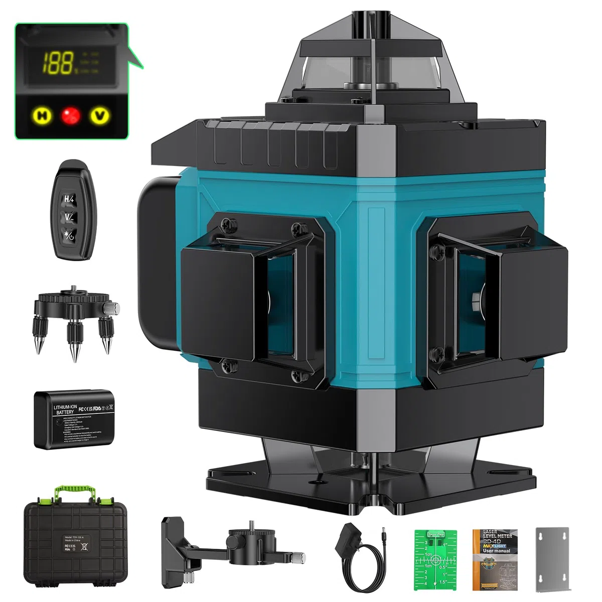 Livella Laser Autolivellante 16 Linee, 4 X 360 °Livello Laser Autolivellante Blu, 2 x Batterie, Autolivellante, Supporto rotante, Telecomando Cabina di rilevamento