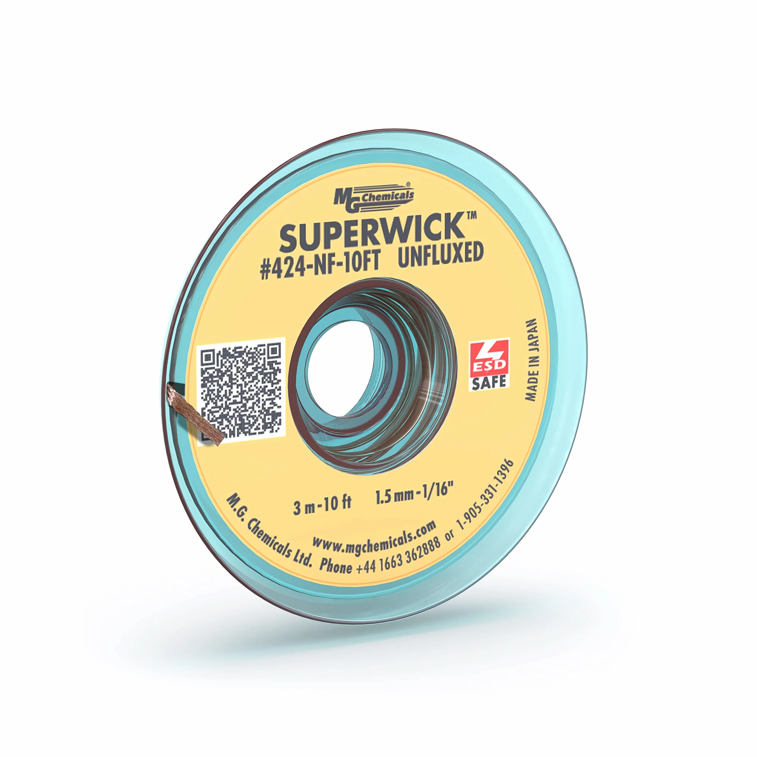 MG Chemicals 424-NF-10FT Treccia dissaldante Super Wick non flussata, 0,06" di larghezza x 10' di lunghezza, sicura ESD