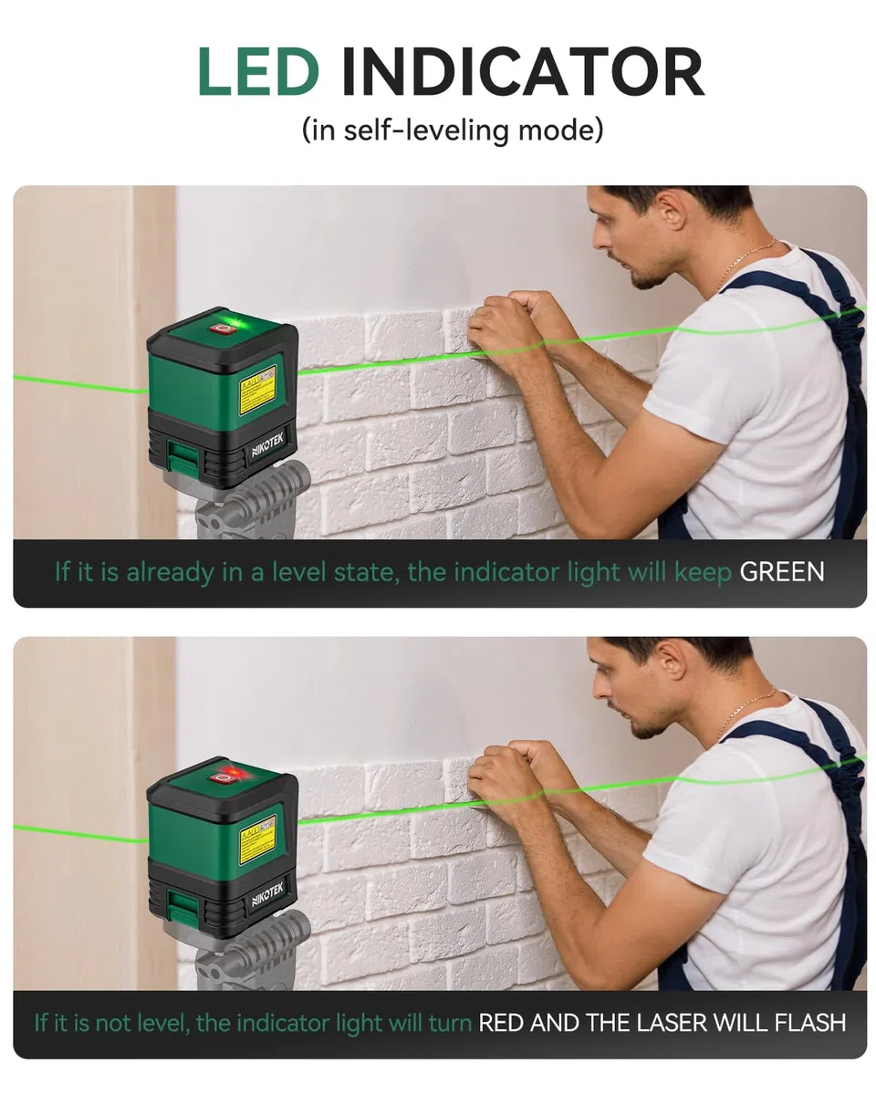 Livella Laser Autolivellante,NIKOTEK Livella Laser a Raggio Verde Laser Orizzontale e Verticale a Linee Incrociate per la Decorazione Domestica Custodia per il Trasporto(Batteria Inclusa)