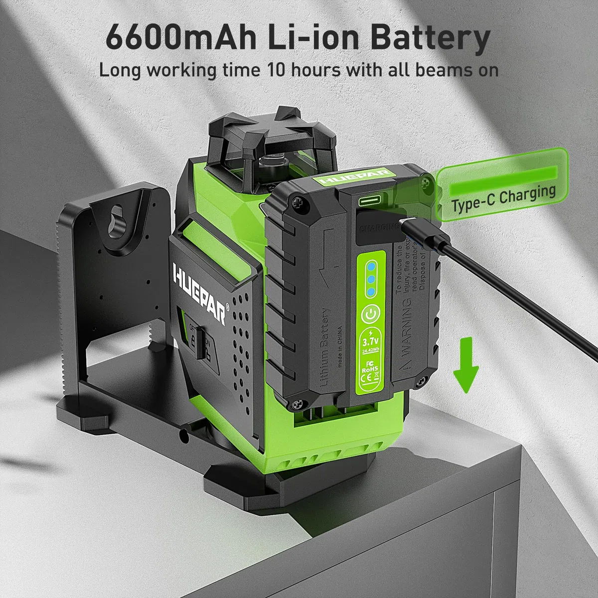 Huepar Livella Laser Autolivellante 12 Linee,3 x 360° Livello Laser Verd,3D Autolivellante,Batteria al Litio Ricaricabile,Supporto Rotante Magnetico, Luminosità Regolabile