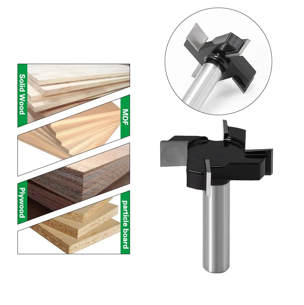 Fresa a T Scanalatura a T, diametro di taglio da 2 pollici, gambo da 12 mm, 4 flauti fresa per piallatura, fresa per smussatura, fresa per superficie, fresa per pannelli, fresa per legno