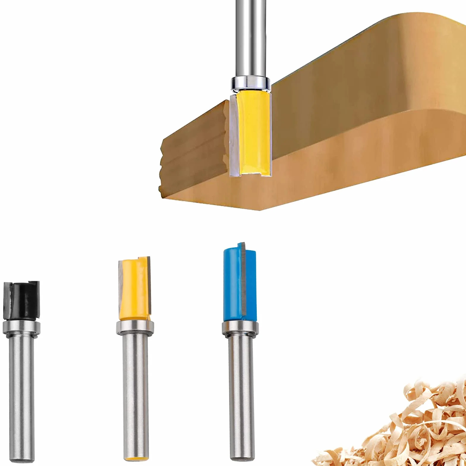 CPROSP 3Pcs Frese per Legno Gambo 8mm per Lavorazione del Legno, Top/Bottom Bearing Flush Trim Bit
