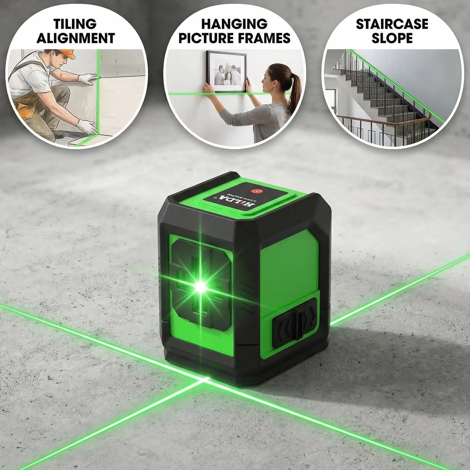 Laser a linee incrociate con treppiede, livella laser con treppiede, autolivellante con doppio modulo laser, laser a linee incrociate, verde, per lavori interni e ristrutturazioni fai da te