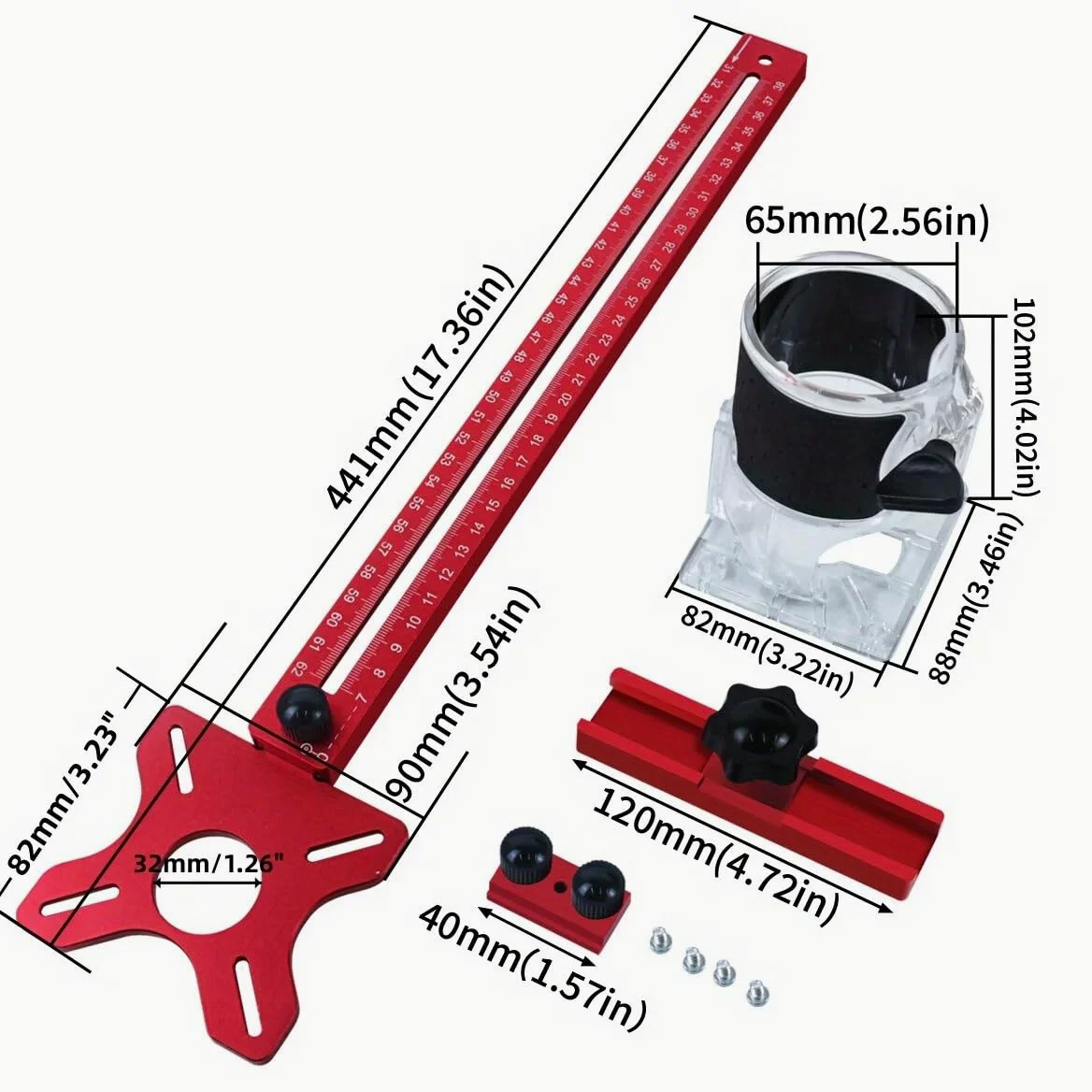 4 in 1 Router Fresatura Groove Bracket Cabinet Hardware Jig Router Alluminio Circle Cutting Jig Punch-Router Fresatura Groove Bracket (metrico)