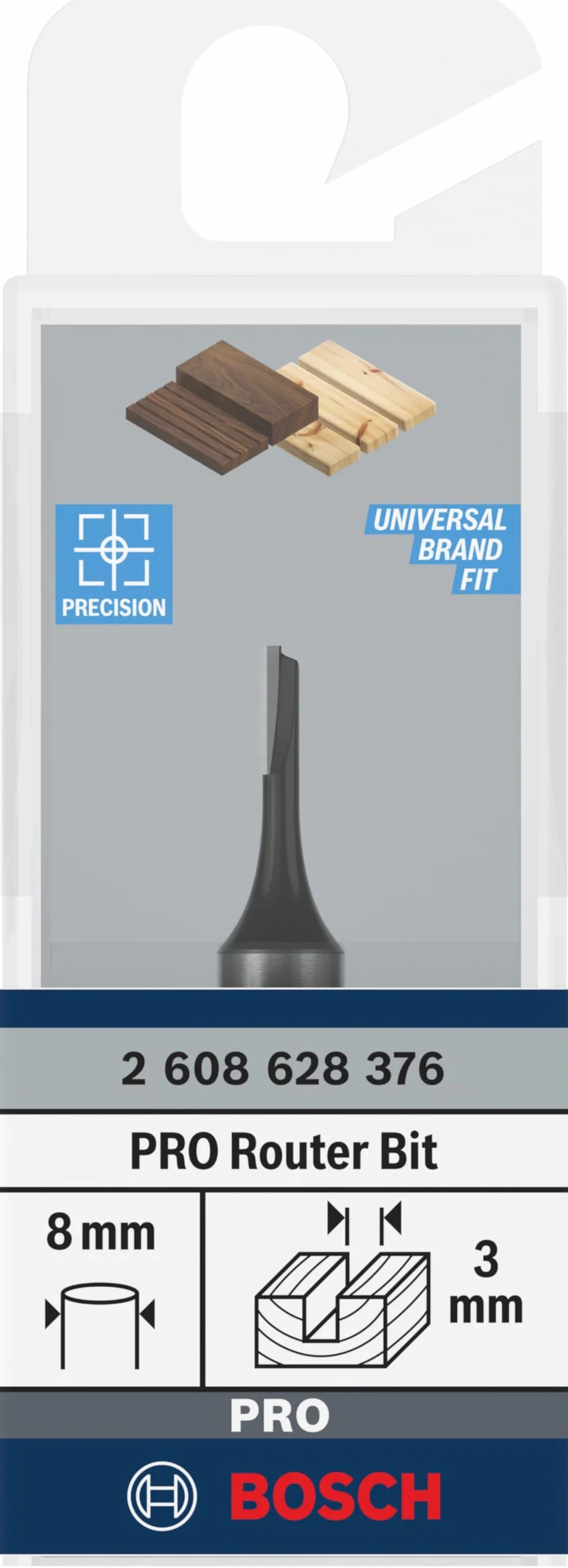 Bosch Professional 1x Frese per scanalature Standard for Wood (per Legno duro, Truciolare, Ø 3 mm, Accessorio Fresatrice portatile, Rifilatore)