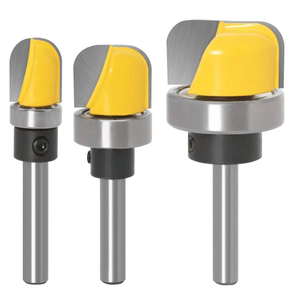 3 pz 1/4 di pollice gambo tondo punta del router set ciotola e vassoio modello fondo lavorazione del legno trapano strumento 3/4 pollici 5/16 pollici 1-1/8 pollici