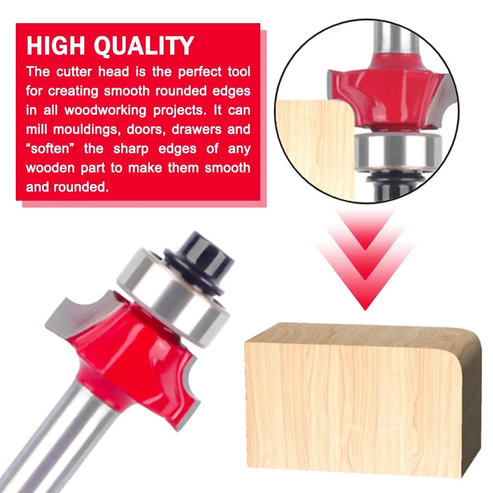 8 Pezzi Frese Rotondo con Gambo 6mm Fresa Router Router Bit Set Frese per Legno Fresa per Angolo Tondo per Legno Mobili di Bricolage(1/4”, 5/16”, 3/8”, 1/2”, 5/8”, 3/4”, 7/8”,1” Raggio)