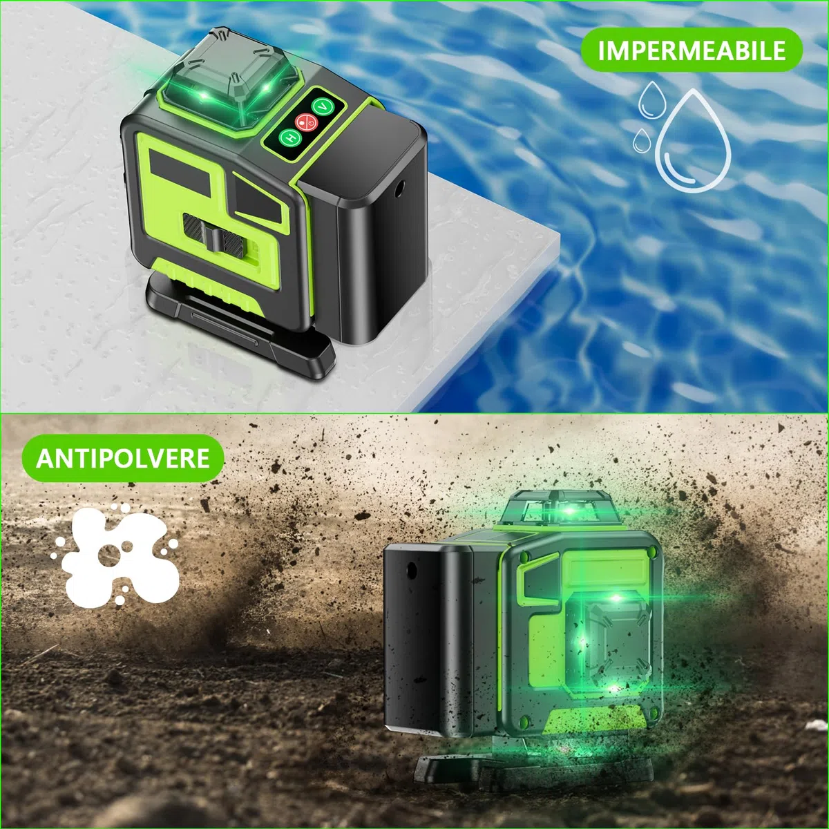 Livella Laser Autolivellante 16 Linee, 4 X 360 °Livello Laser Autolivellante Verde, 2 x Batterie, Autolivellante, Supporto Rotante, Telecomando Cabina di Rilevamento (con Treppiede)