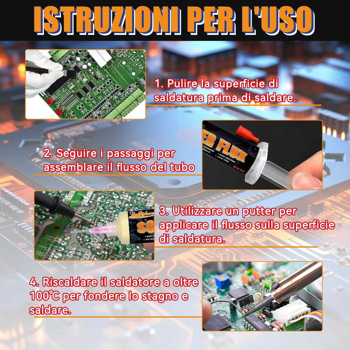 Stagno per Saldare, Flussante per Saldatura a Stagno, 1 Pacchi Pasta Saldante Stagno, Senza Pulizia Flussante per IC/CPU/PCB/LED/BGA/SMD Saldatura e Riparazione Elettronica di Precisione