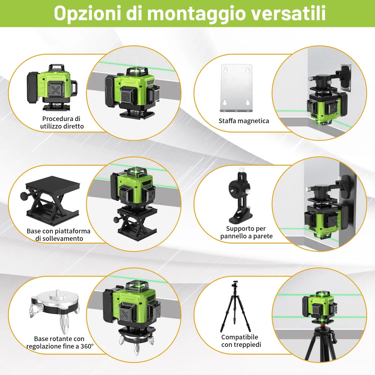 Livella Laser 16 Linee con Treppiede, Livella Laser Autolivellante 360, Batteria Ricaricabile, con Staffa a Parete, Telecomadon, per Lavori Costruzione e Decorazione D'interni