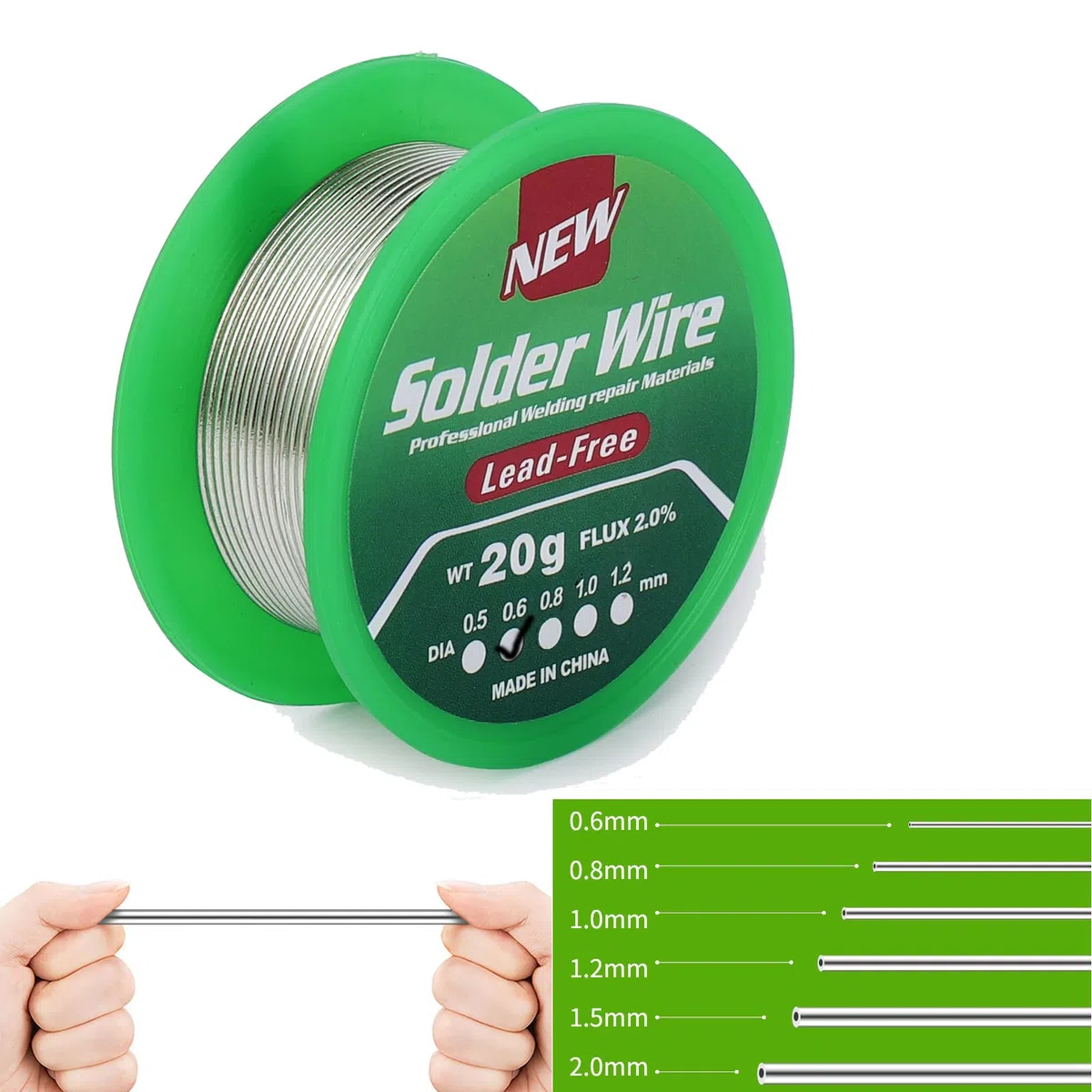 Filo per Saldatura Senza Piombo,30g Filo Sottile Sn99.3 Cu0.7 con Anima in Colofonia da 0,6 mm, Filo Elettronico Più Flusso (0,6 mm 20g)