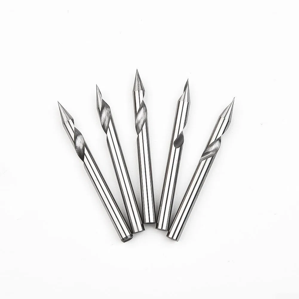 5 punte per fresa CNC a spirale in acciaio al tungsteno a scanalatura a V, strumento per incisione con scanalatura a V da 30 gradi, punte per router a spirale CNC con gambo da 1/8 di pollice