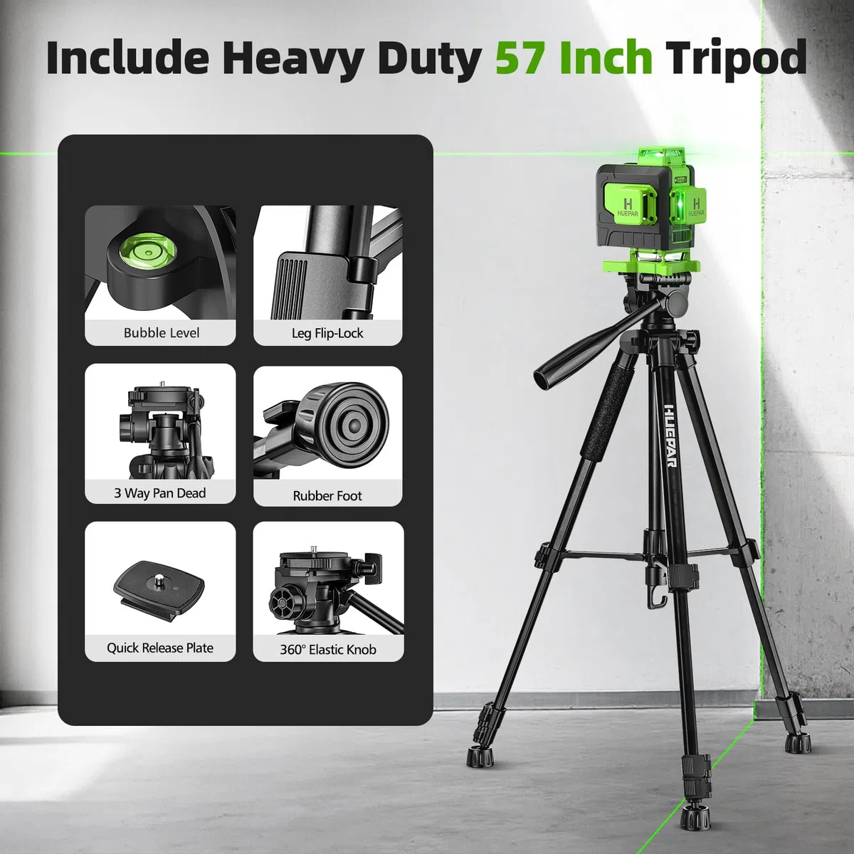 Livella Laser con Treppiede Huepar,Livella Laser Autolivellante 16 Linee Verde,4 * 360°livello Laser con Batterie Ricaricabili, Telecomando,Borsa per il trasporto, IP54 Impermeabile Antipolvere