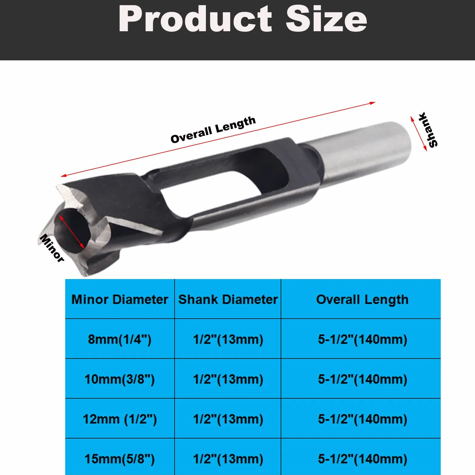 Set di 2 punte da trapano per tenoni e tasselli profondi, fresa per tasselli in legno con gambo tondo da 1/2" per la lavorazione del legno e la realizzazione di mobili con tasselli (2PC,10MM+15MM)