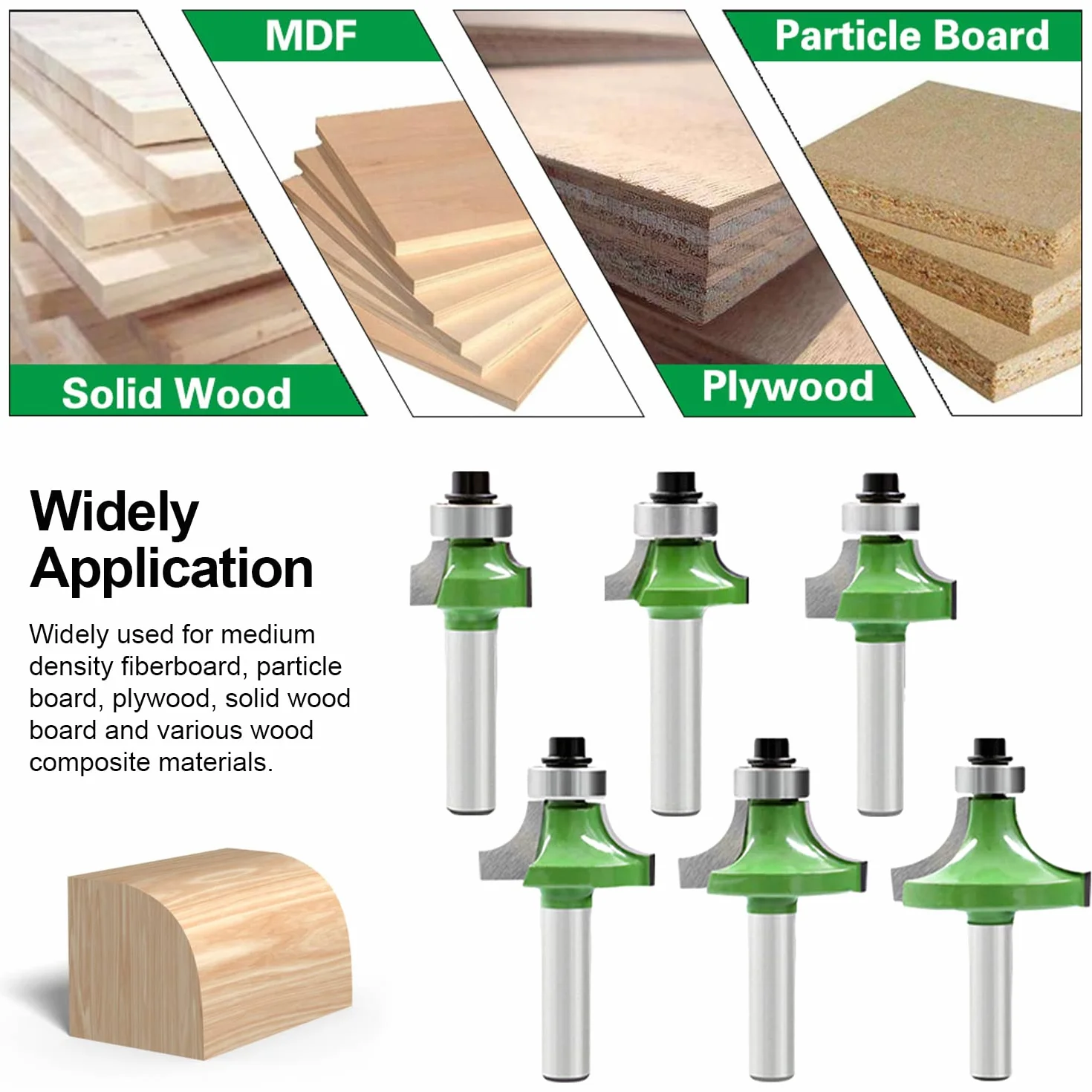 6 Pcs Frese per Legno da 8 mm, Fresa per Angolo Tondo con Cuscinetto a Sfera, Fresa a Raggio Standard per Legno Mobili di Bricolage