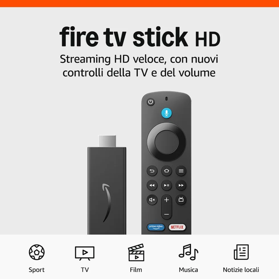 Amazon Fire TV Stick HD, TV gratuita e in diretta, telecomando vocale Alexa, controlli per Casa Intelligente, streaming HD