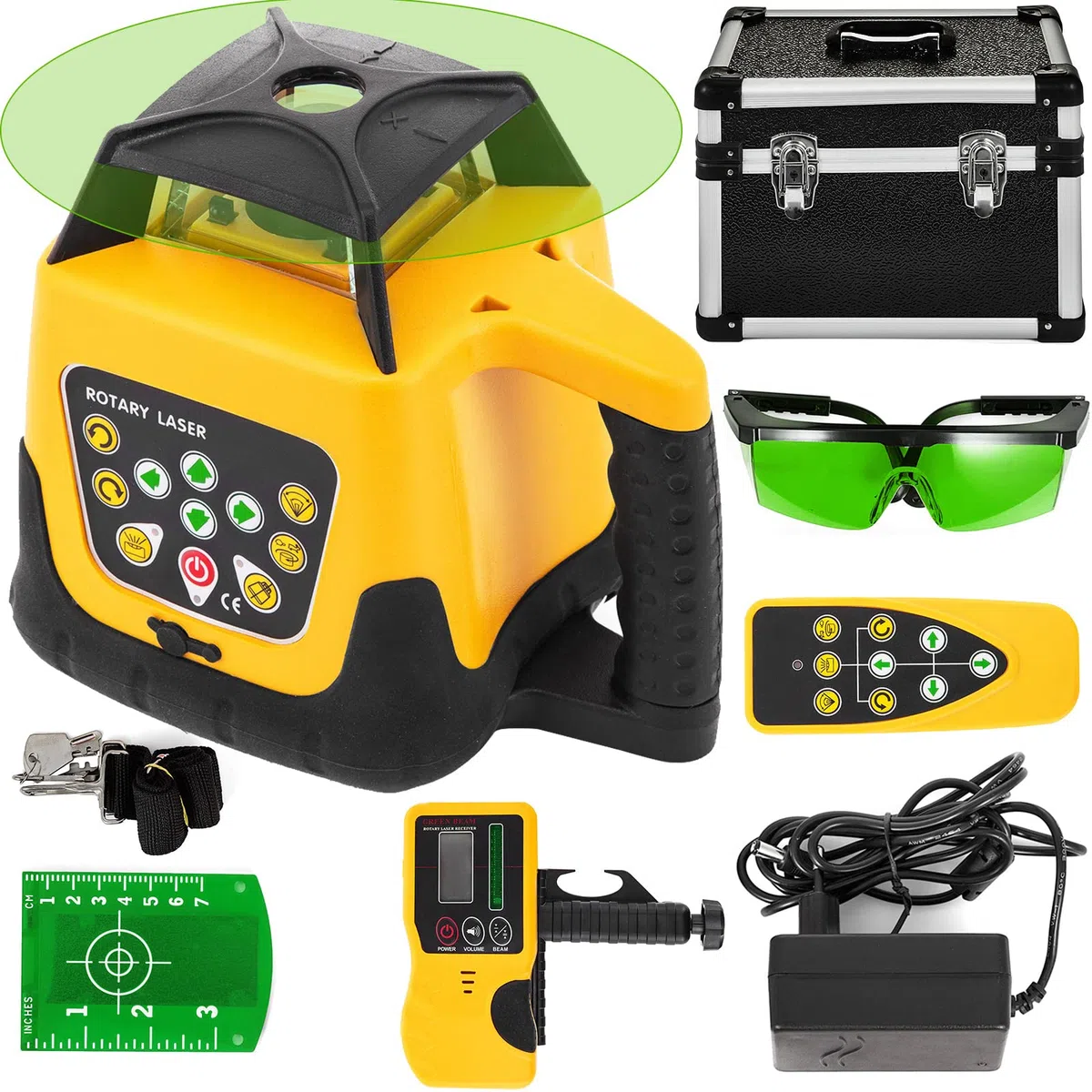 VEVOR Autolivellante Livella Rotante a Laser Colore Giallo a 5 Gradi Portata 500 m, Livello Laser IP54 Resistenza all'Acqua, Livello Laser Impermeabile -20ºC - 45ºC, Laser Rotante con Raggio Verde