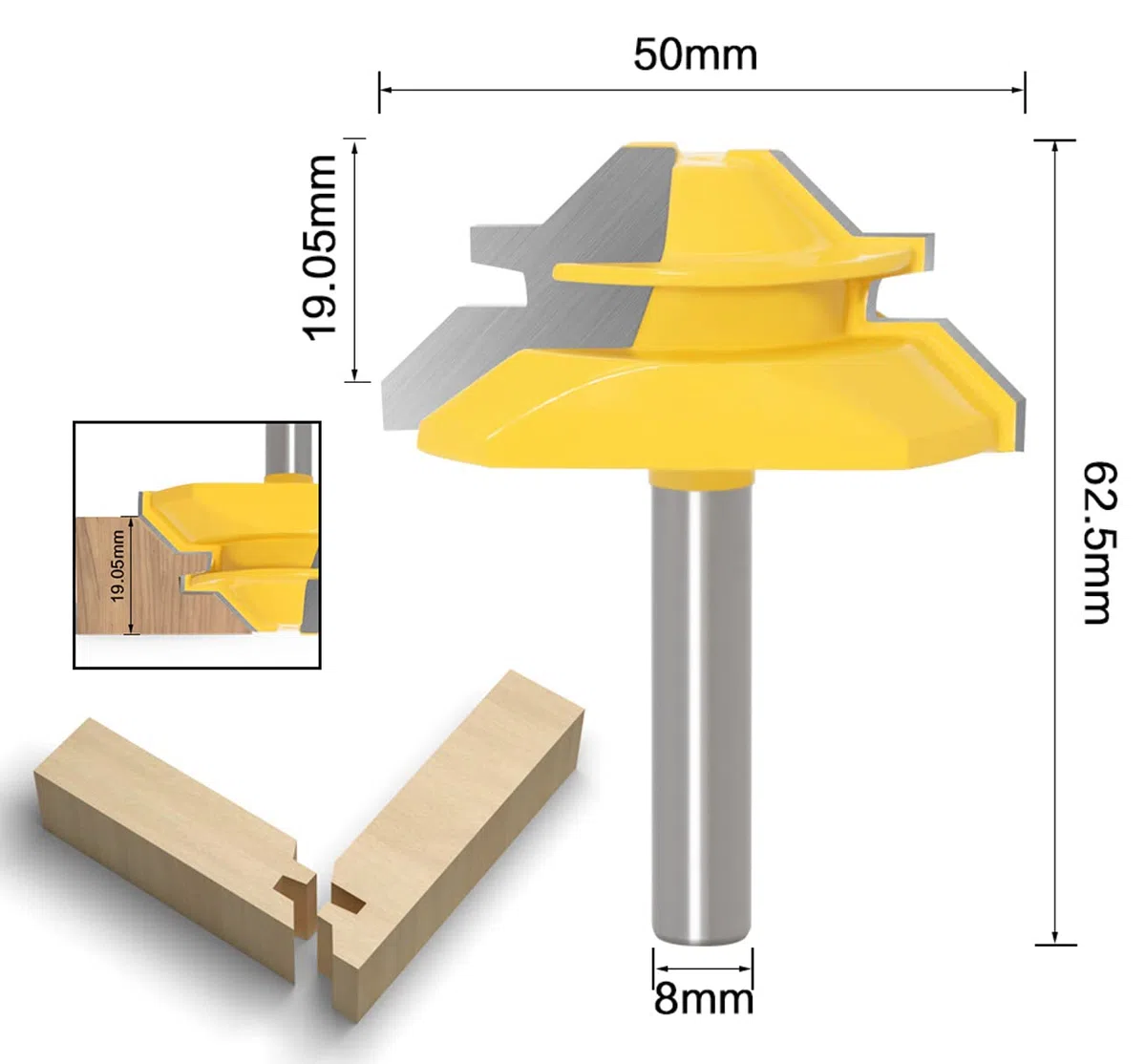 Router Bit Set [3 Pezzi], APLUS 8mm Fresa per Tagli a 45 Gradi + Frese per Linguette e Scanalature,T Punte di Falegnameria, Strumenti di Lavorazione del Legno per La Casa e Fai da te