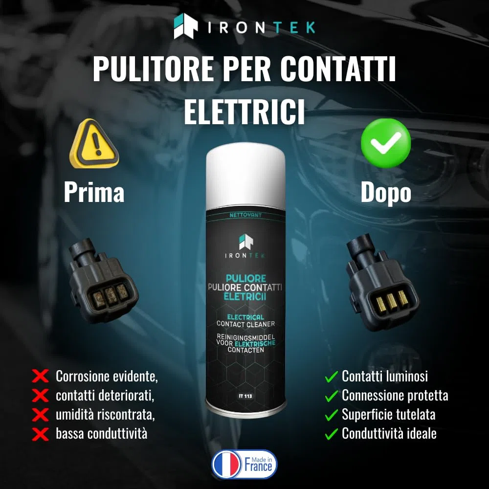 Spray Pulitore Contatti Elettrici - IRONTEK - 400ml | IT113 | Elimina Corrosione e umidità | Film Protettivo | Migliora Conduttività