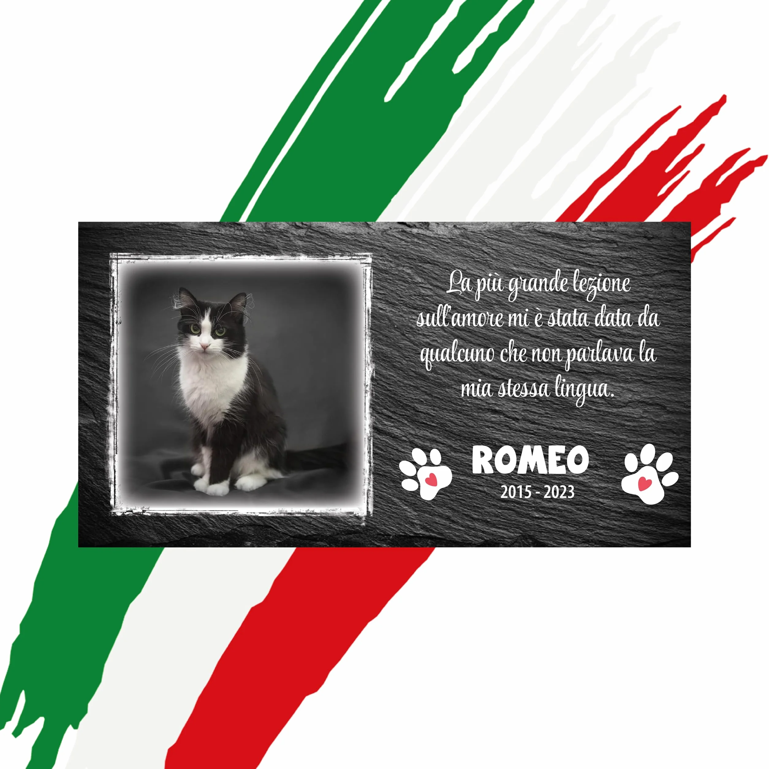 Targa commemorativa per Cane e Gatto, Memoriale personalizzabile in pietra, Lapide cane personalizzata per esterno con foto del tuo animale domestico (Rettangolare 32x17cm)