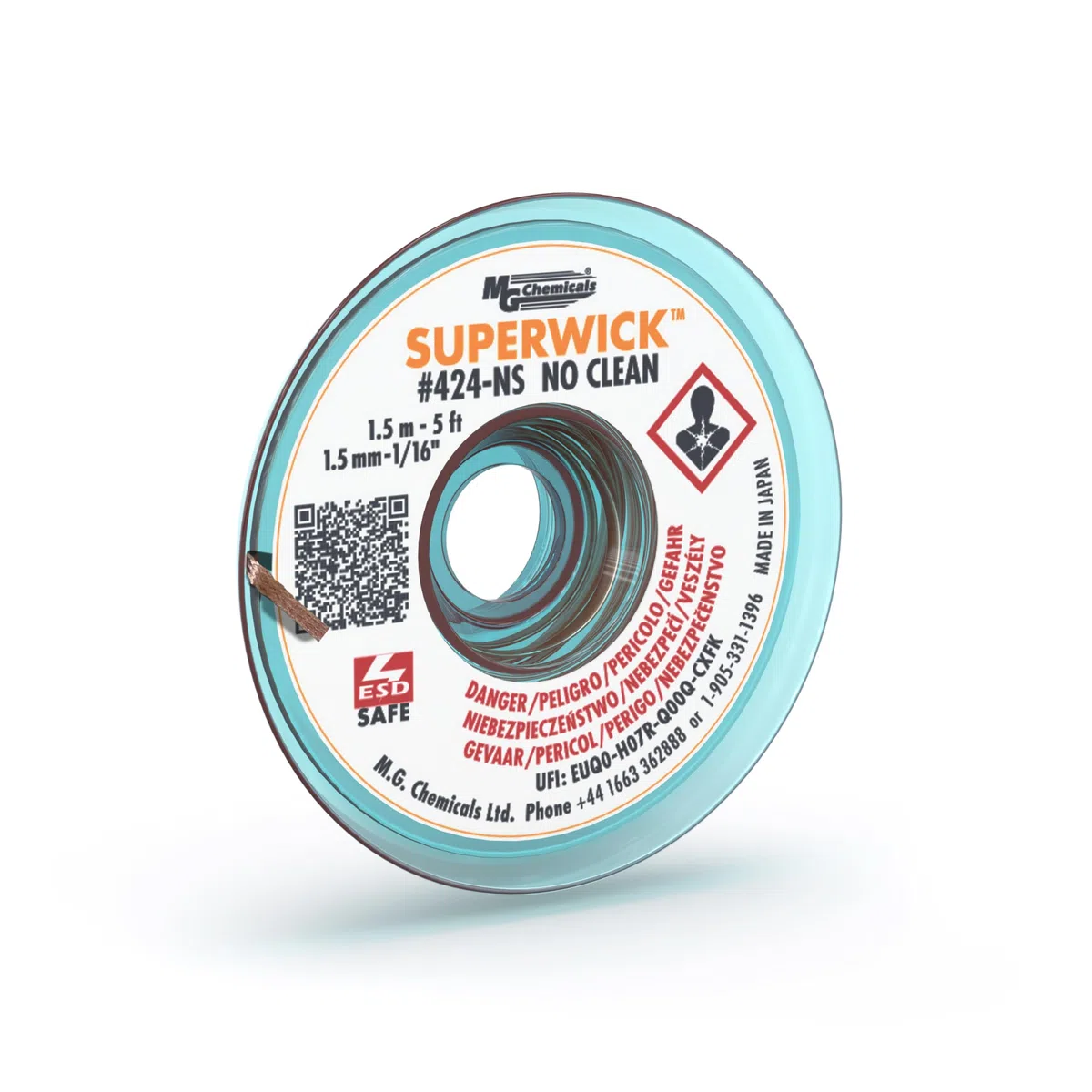 MG Chemicals 424-NS Treccia dissaldante n. 2 super stoppino non pulita, 0,05 pollici di larghezza x 5 'di lunghezza