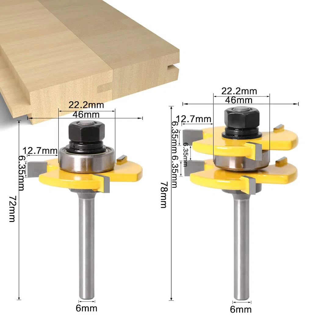 Fresa Scanalatura Set 6mm - APLUS 2Pz Fresa a Disco per Linguette e Scanalature, 3 Denti a Forma T Punte di Falegnameria, Strumento di Lavorazione del Legno e Fai da Te