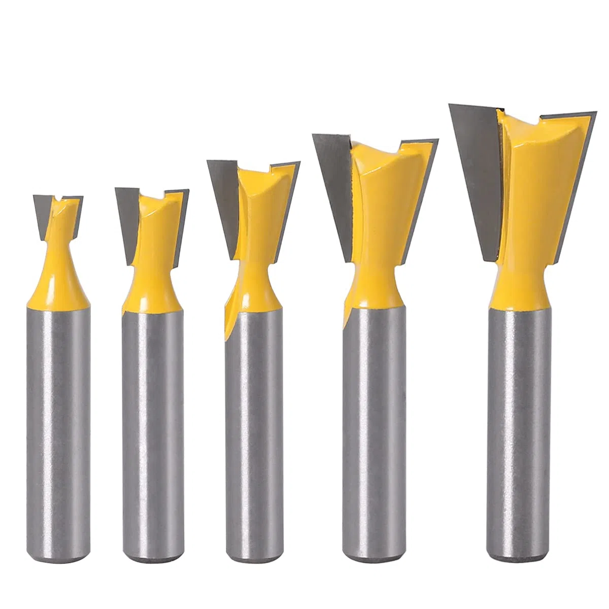 Set di 5 punte da 8 mm con codolo di rondine, per lavorazione del legno, per fresatura a coda di rondine, set di frese comuni [1/4" 1/2" 3/8" 5/8" 3/4"]