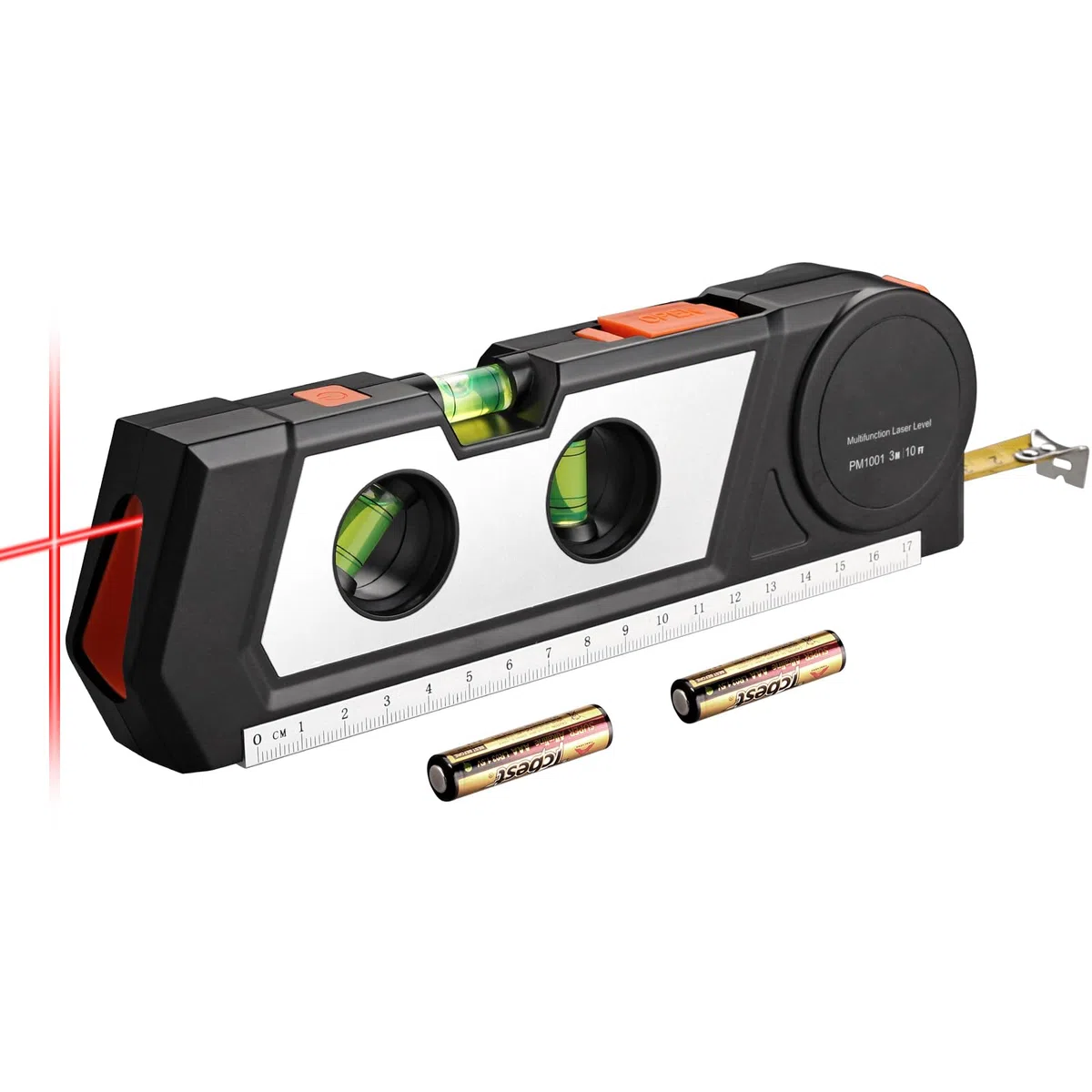 Neoteck Livella Laser 4 in 1 con 3m/9.8ft Metro Nastro+Livella+17cm Regolo Livella Laser Multiuso con Doppia Testa Laser Livello Laser a Infrarossi per Appendere Quadri Armadi Piastrelle e Pareti