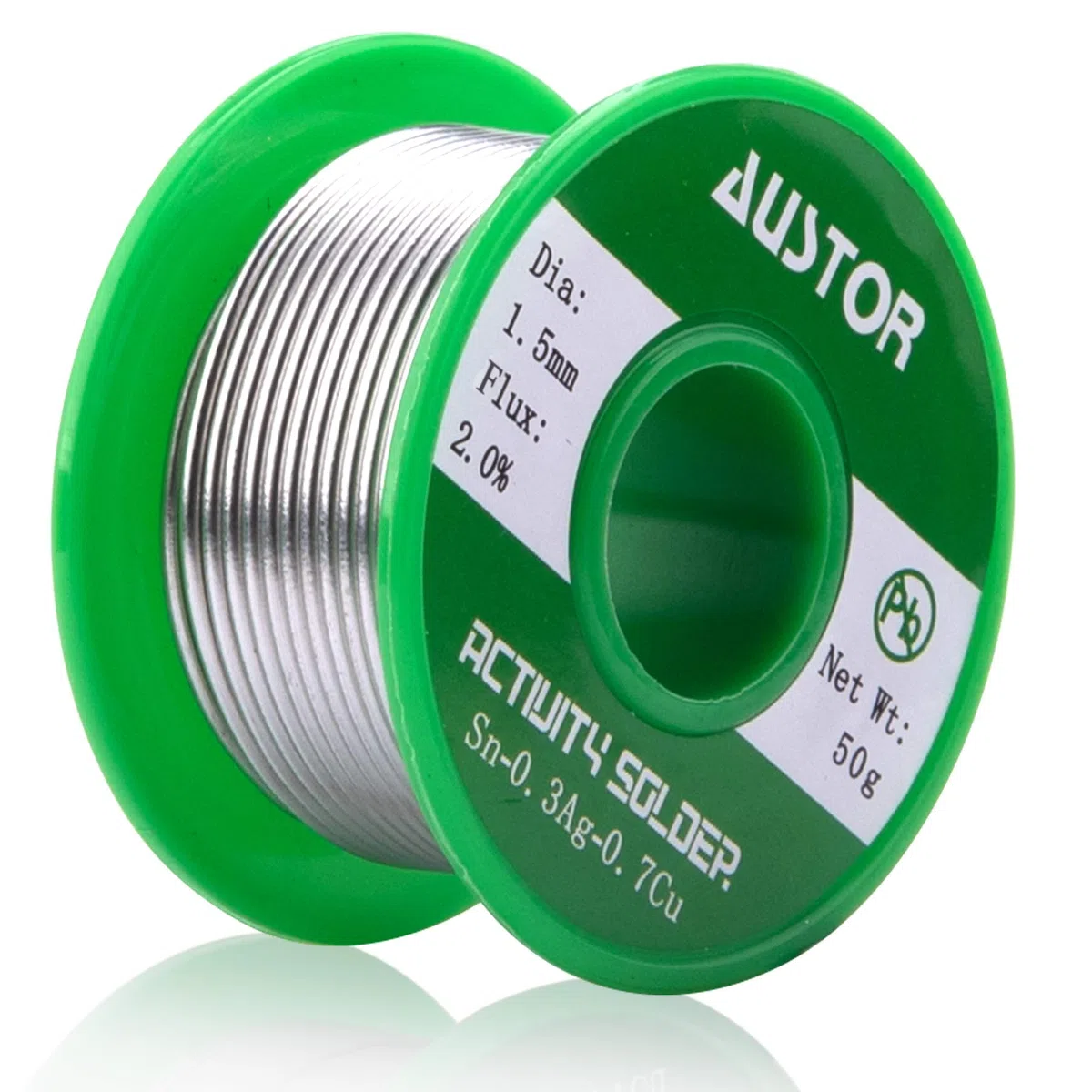 AUSTOR Filo di Saldatura senza Piombo con Anima in Colofonia Sn 99% Ag 0,3% Cu 0,7%, 1,5mm, 50g