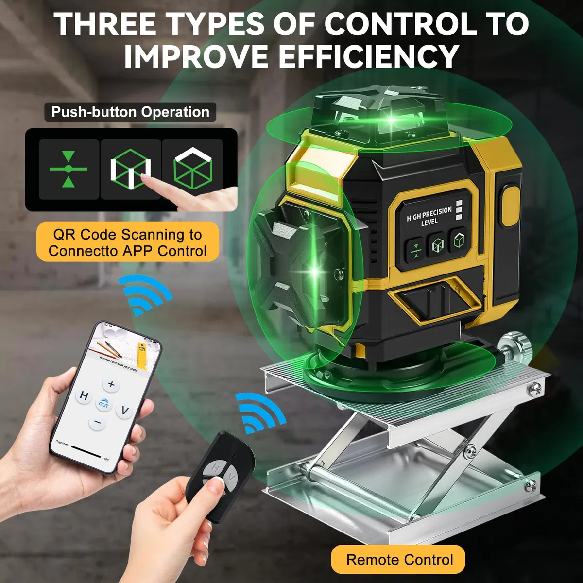 Livella Laser Autolivellante 360 x 4, Precisione ± 1 mm/5 m, 4D 16 Linee Livello Laser con Treppiede, Laser Verde, Visibilità Eccezionale a 25 m, Supporto Rotante, 2 x 3600mah Batteria(Giallo)